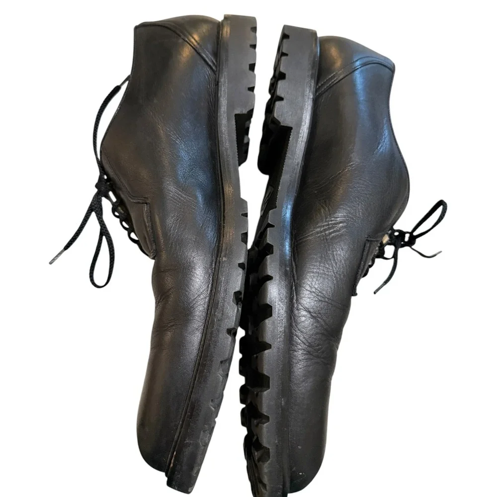 VTG Faconnable Albert Goldberg Black Leather Lug Derby Shoes Made in Italy 13 D